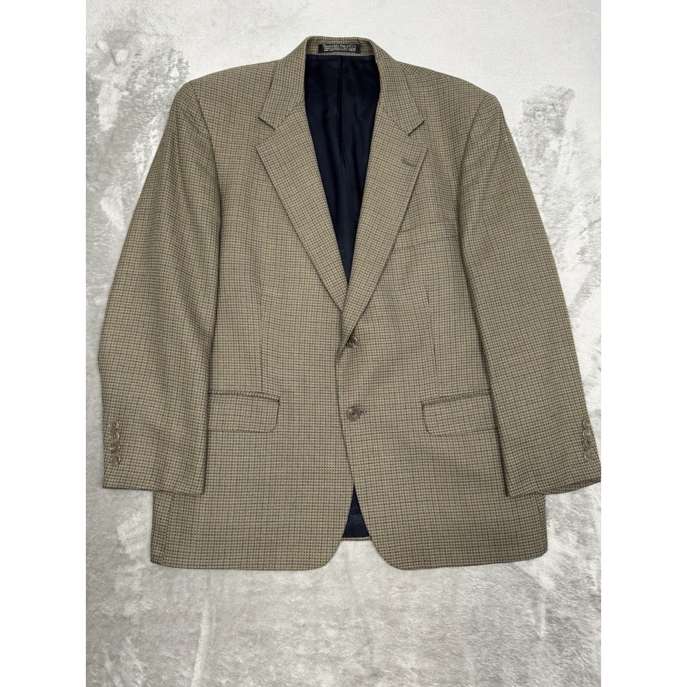 Vintage‎ Sport Coat Blazer Mens 42R Beige Brown Houndstooth Wool Jacket 90s Y2K